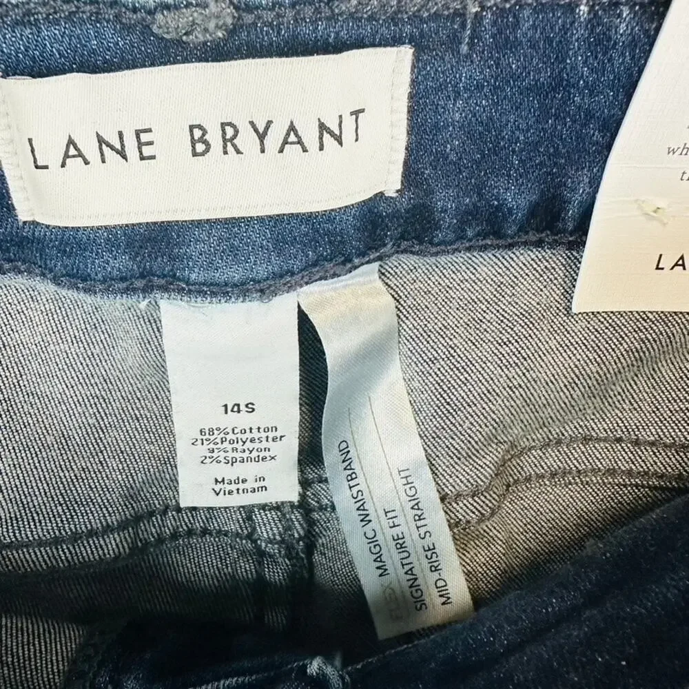 New Lane Bryant Womans 14 Short Jeans Straight Mid Rise Blue Stretch Pockets NWT